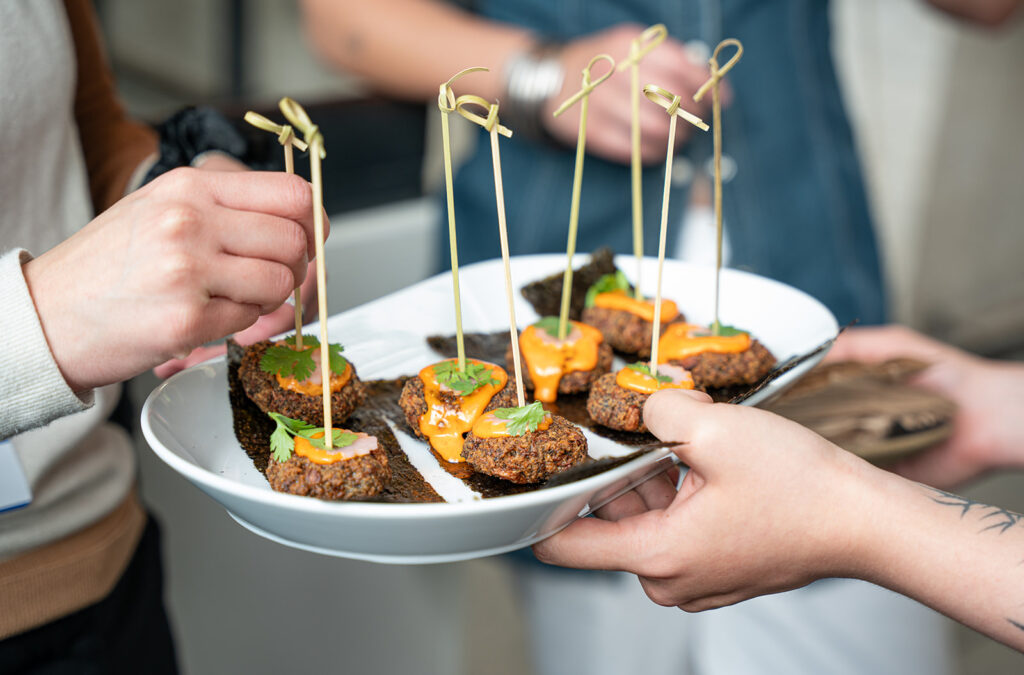 plate of falafels being offered to guests at Public Records in Brooklyn, NY for veagan lovers